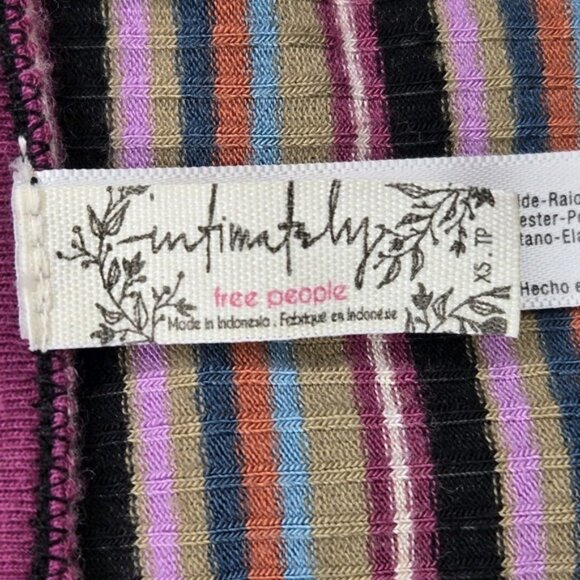 Free People Long Sleeved Body Suit Ribbed Y2k Striped Shirt Size XS Colorful - Picture 7 of 11